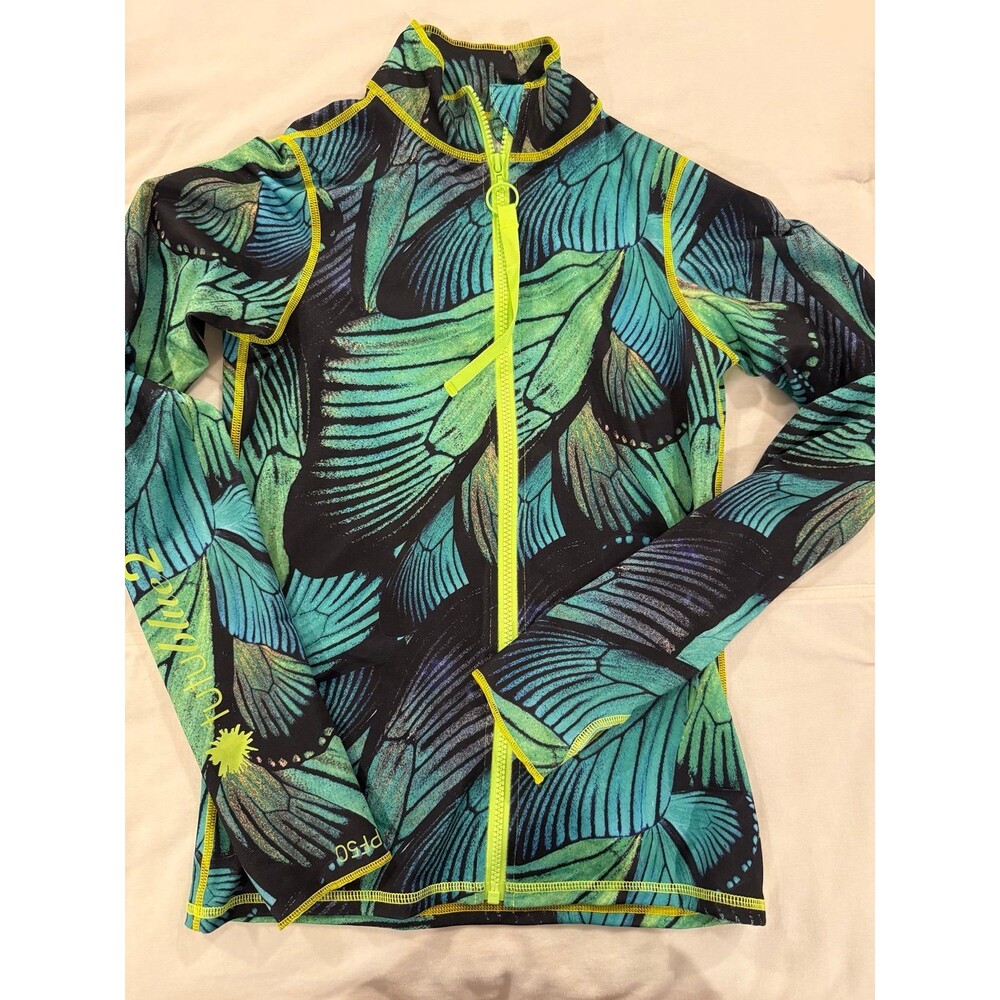 Tutu Blue Butterfly Print UPF 50+ Zip Swim Rash Guard Top